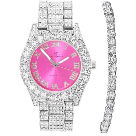 Women\'s Big Rocks Bezel Colored Dial with Roman Numerals Fully Iced Out Watch main image 6
